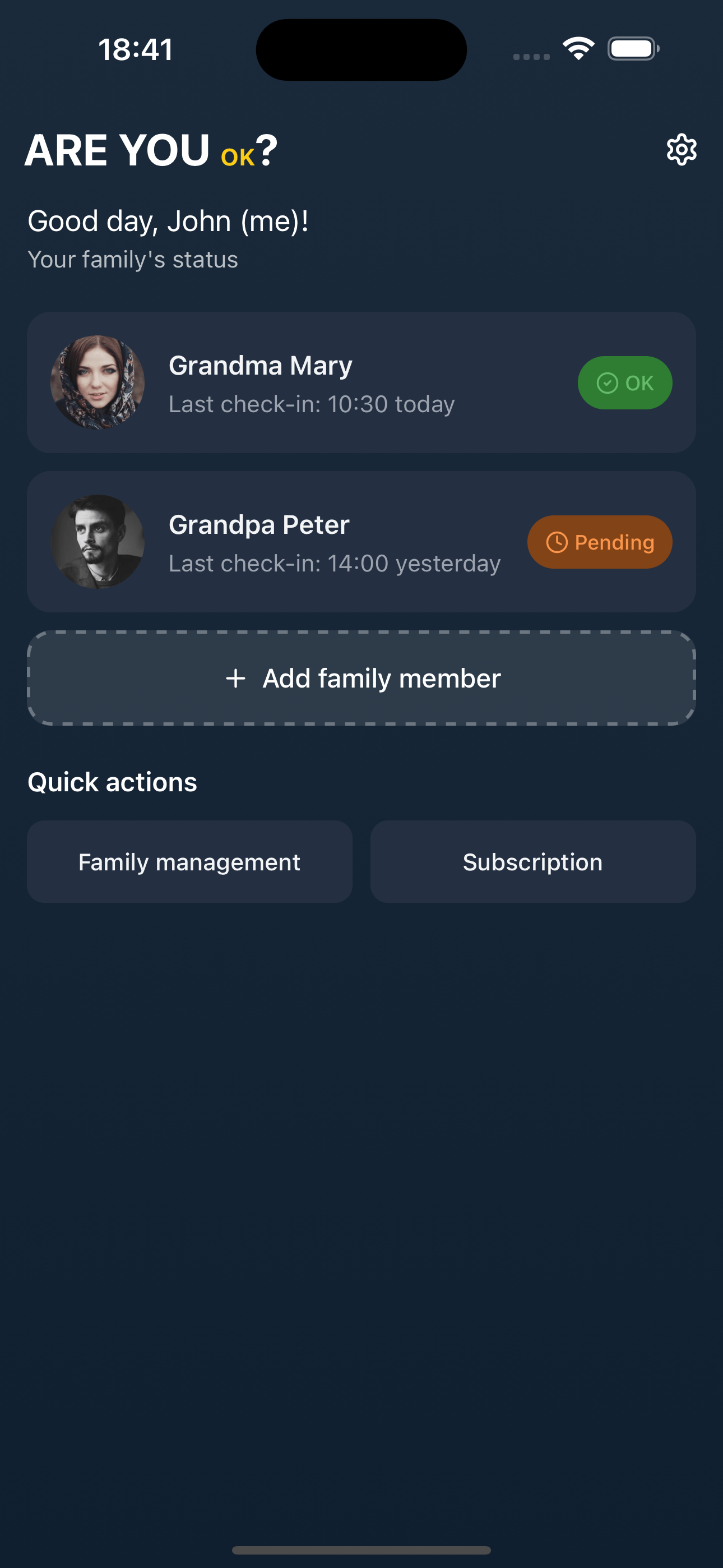 Family dashboard (dark)
